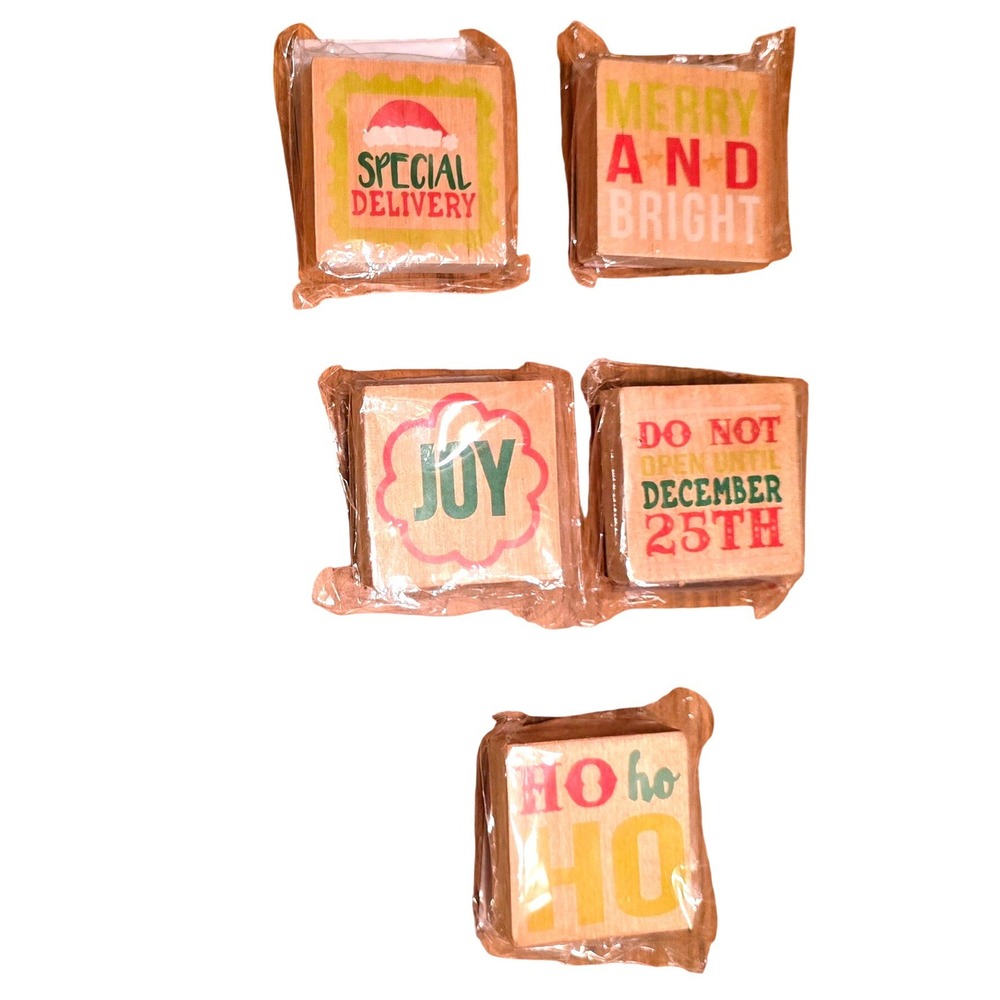 NWT Christmas Wood Blocks Stamps Set Joy Merry‎ Bright Special Delivery Ho Ho Ho